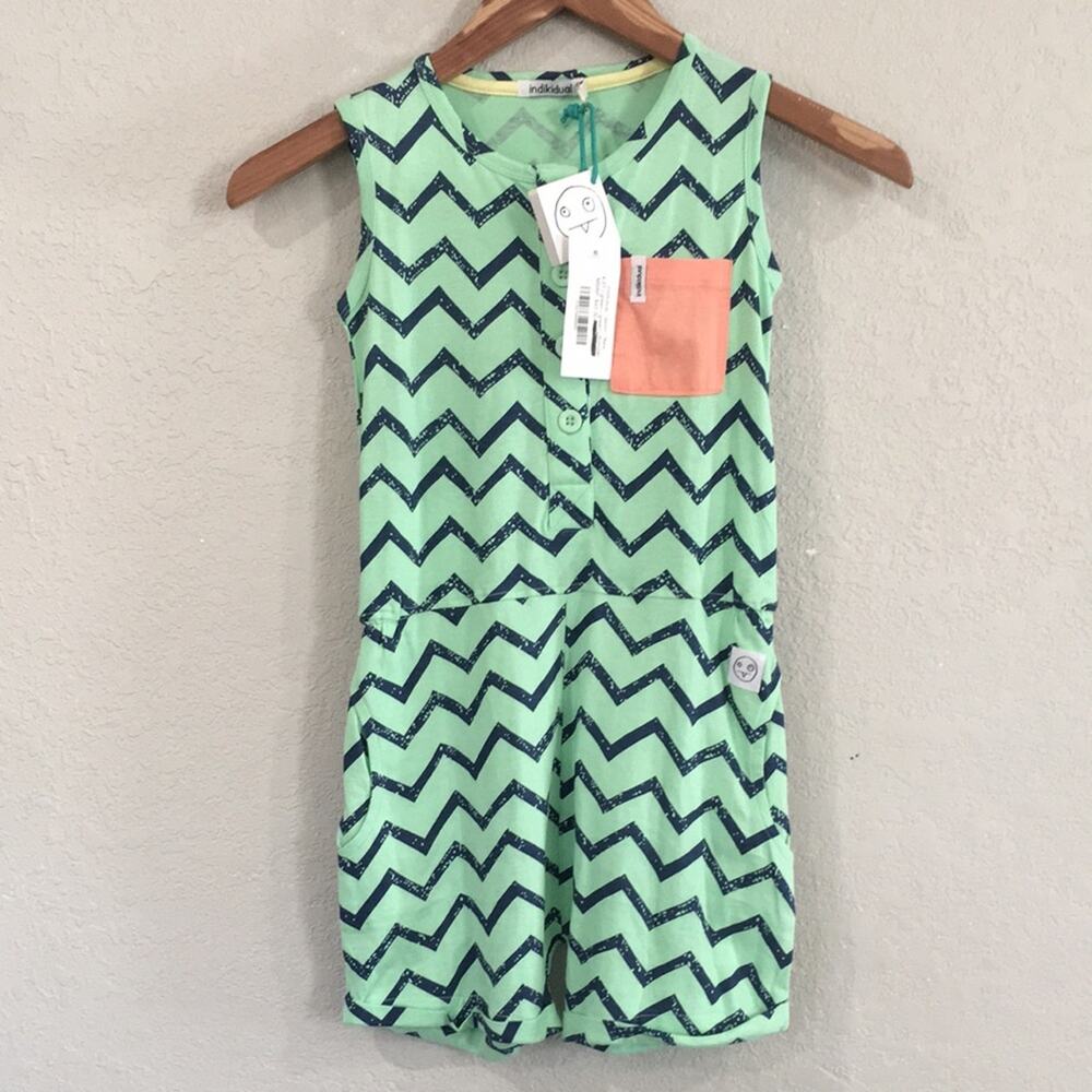NEW Indikidual Girl Sz 4/5 ORGANIC Aston Zig Zag Jersey Romper 100% Cotton Retro